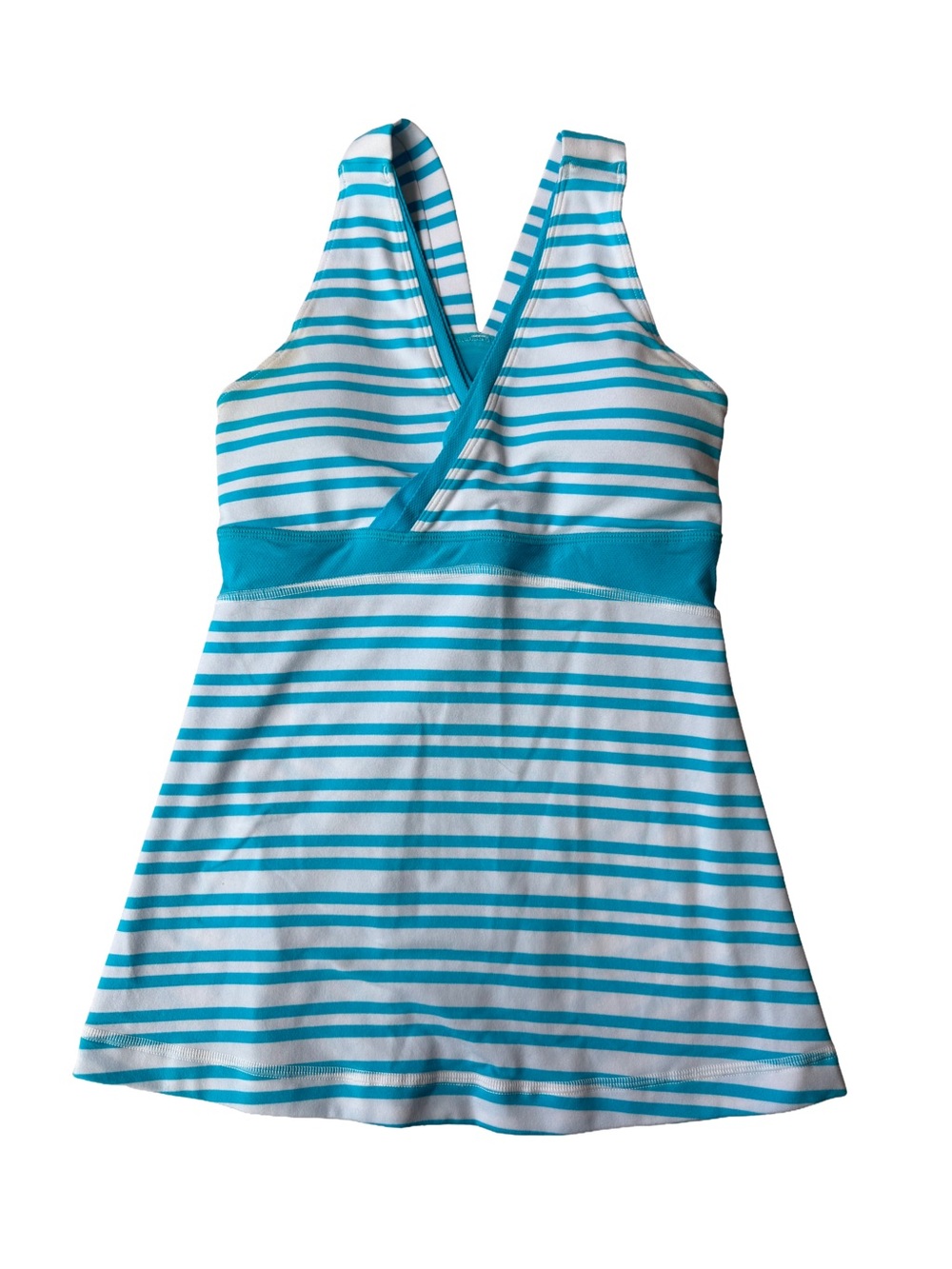 Lululemon Deep V Athletic Tank Top Women Sz 4? Striped Spry Blue Crossback Cami